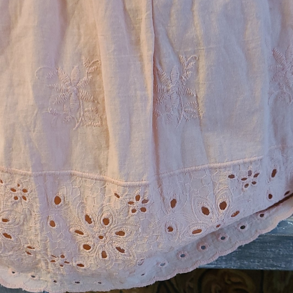 SALE PEACH EMBROIDERED MINI FLOWER LACE DRESS - Picture 13 of 16
